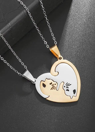 Couple Necklace with Hugging Love Pet Cat Design 17KMM Store
