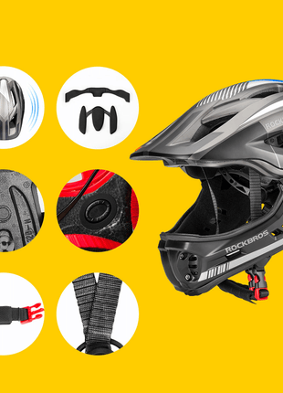 ROCKBROS Kinder helm Integriert Fahrradhelm mit Abnehmbarem Kinnschutz Shopverse