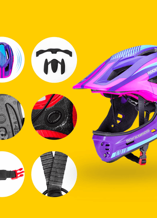 ROCKBROS Kinder helm Integriert Fahrradhelm mit Abnehmbarem Kinnschutz Shopverse