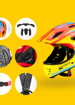 ROCKBROS Kinder helm Integriert Fahrradhelm mit Abnehmbarem Kinnschutz Shopverse